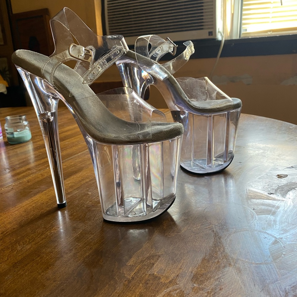8 inch clear pleaser heels